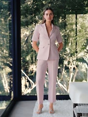Pink Herringbone Linen Rich Short Sleeve Blazer - Image 2 of 4