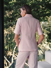 Pink Herringbone Linen Rich Short Sleeve Blazer - Image 3 of 4