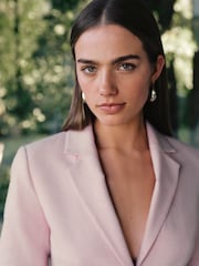 Pink Herringbone Linen Rich Short Sleeve Blazer - Image 4 of 4