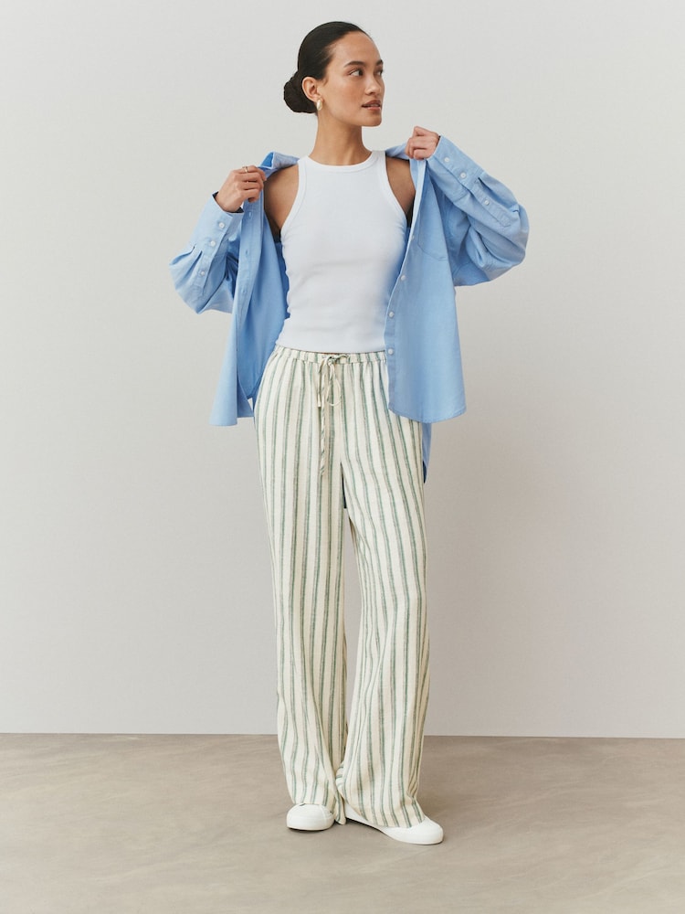 Verde/crudo - Stripe Wide Leg Trousers with Linen - Imagen 1 de 6