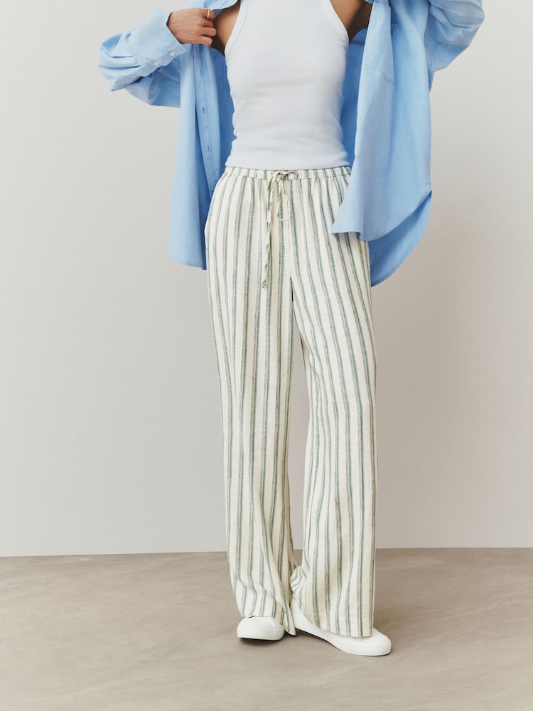Verde/crudo - Stripe Wide Leg Trousers with Linen - Imagen 2 de 6