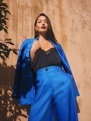 Cobalt Blue Linen Rich Single Breasted Blazer - Image 4 of 9