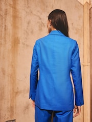Cobalt Blue Linen Rich Single Breasted Blazer - Image 5 of 9