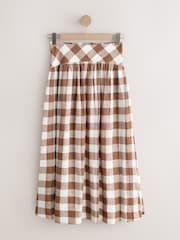 Brown Gingham Linen Rich Full Midi Skirt - Image 6 of 8