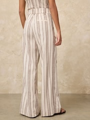 Naturel met strepen - Broek met hoog linnengehalte en wijde pijpen - Afbeelding 4 van 8