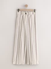 Naturel met strepen - Broek met hoog linnengehalte en wijde pijpen - Afbeelding 6 van 8