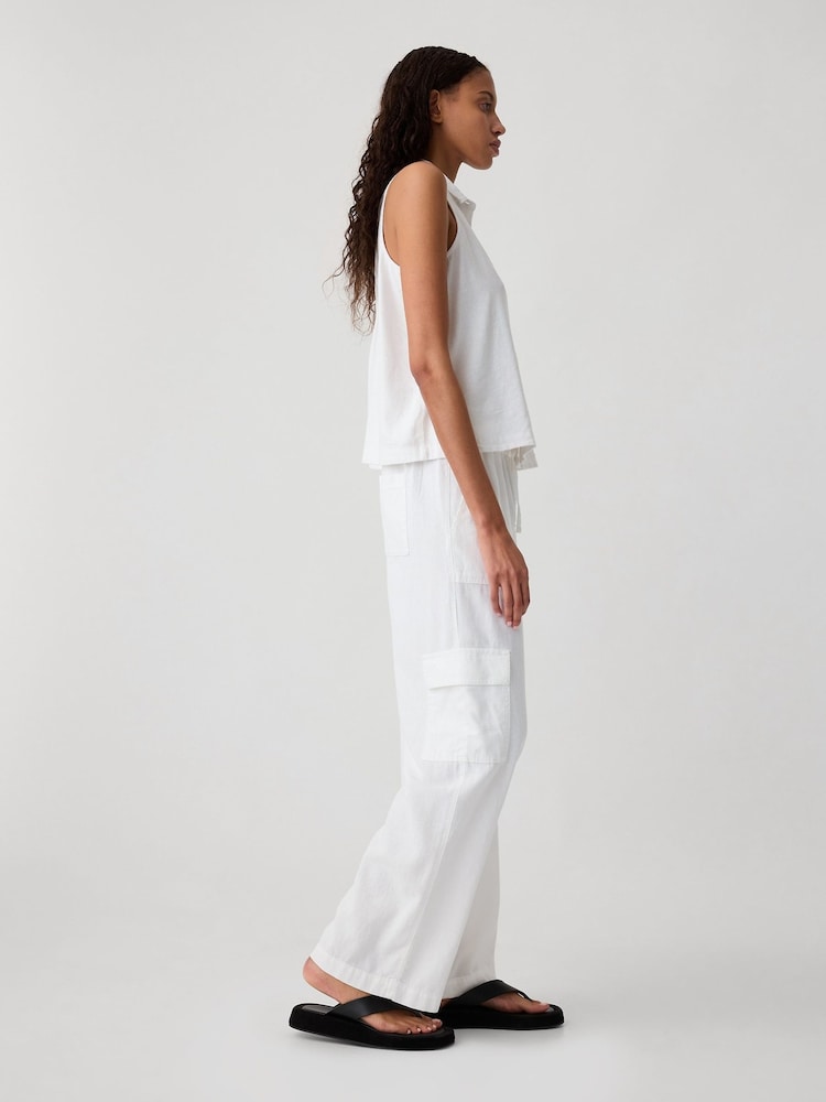 Gap White Linen Blend Wide Leg Cargo Pull On Trousers - Image 2 of 7