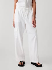 Gap White Linen Blend Wide Leg Cargo Pull On Trousers - Image 3 of 7