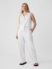 Gap White Linen Blend Wide Leg Cargo Pull On Trousers - Image 4 of 7