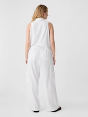 Gap White Linen Blend Wide Leg Cargo Pull On Trousers - Image 5 of 7