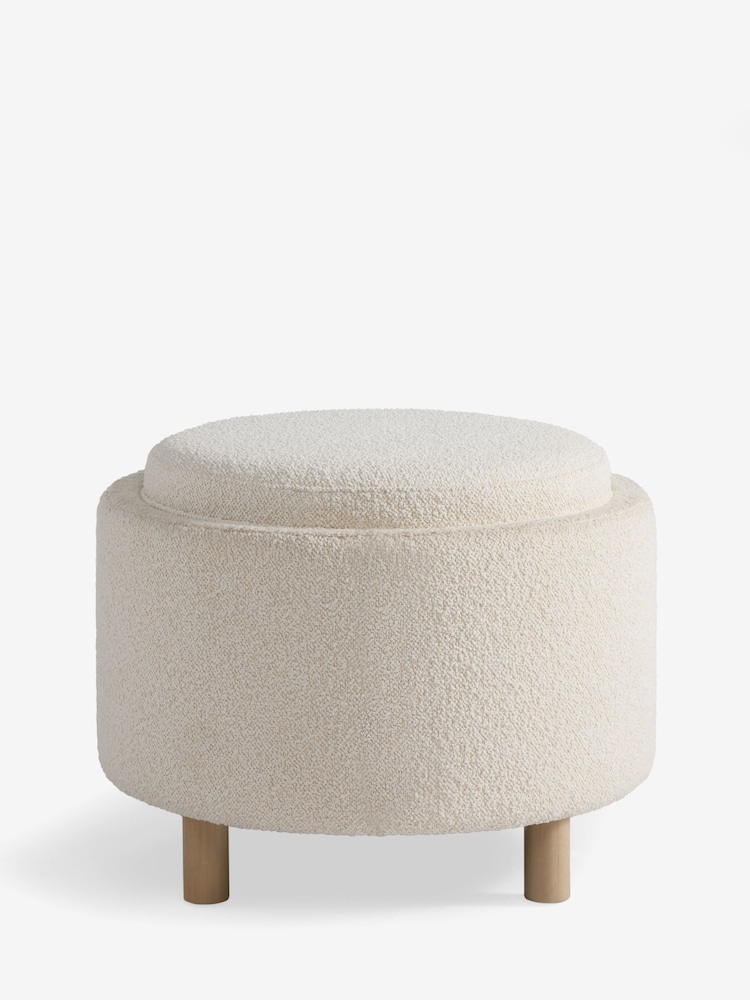 Casual Boucle Oyster Natural Ashton Upholstered Storage Stool - Image 1 of 5