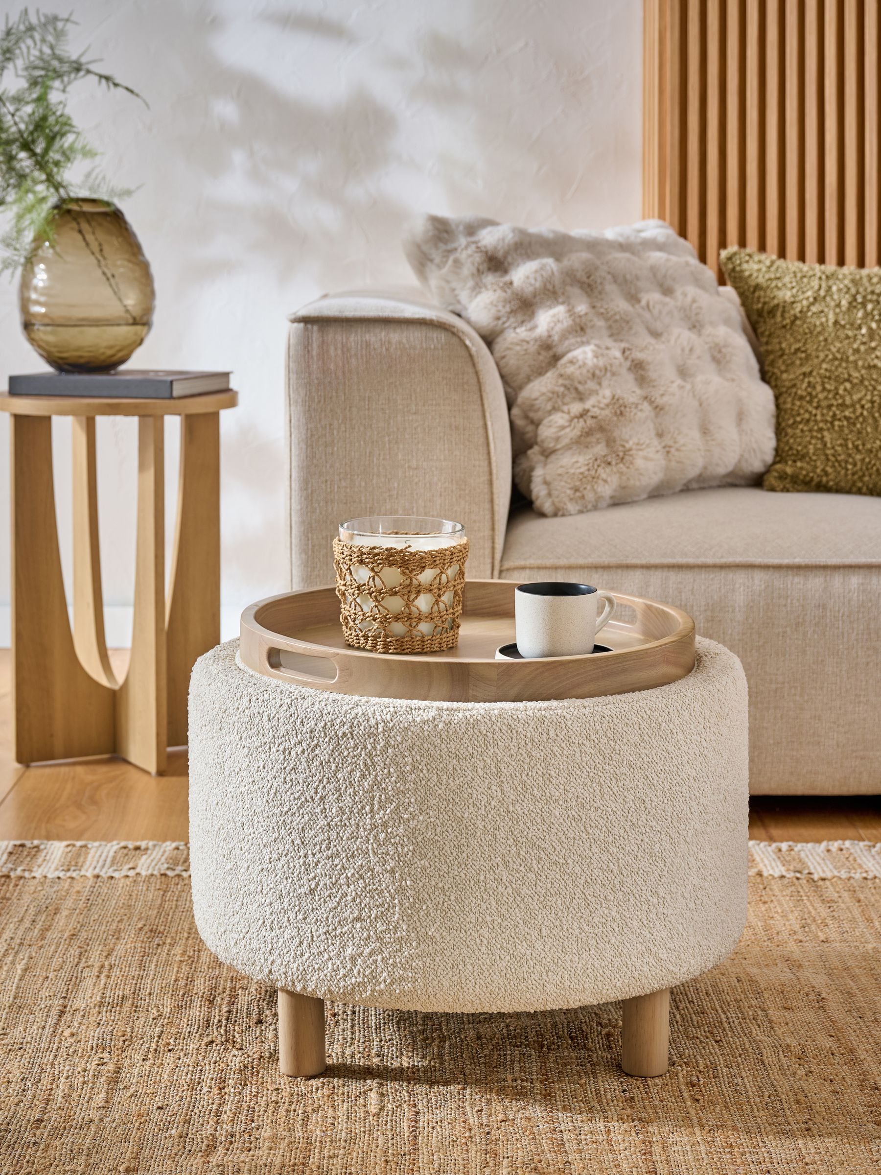 Buy Casual Boucle Oyster Natural Ashton Upholstered Storage Stool