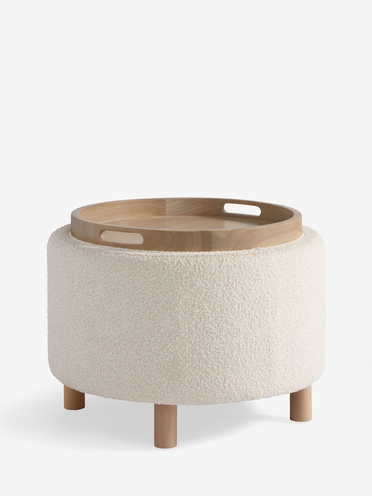 Casual Boucle Oyster Natural Ashton Upholstered Storage Stool - Image 2 of 5