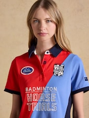 Joules Red & Blue Official Badminton Horse Trials Colourblock Cotton Pique Polo Shirt - Image 14 of 16