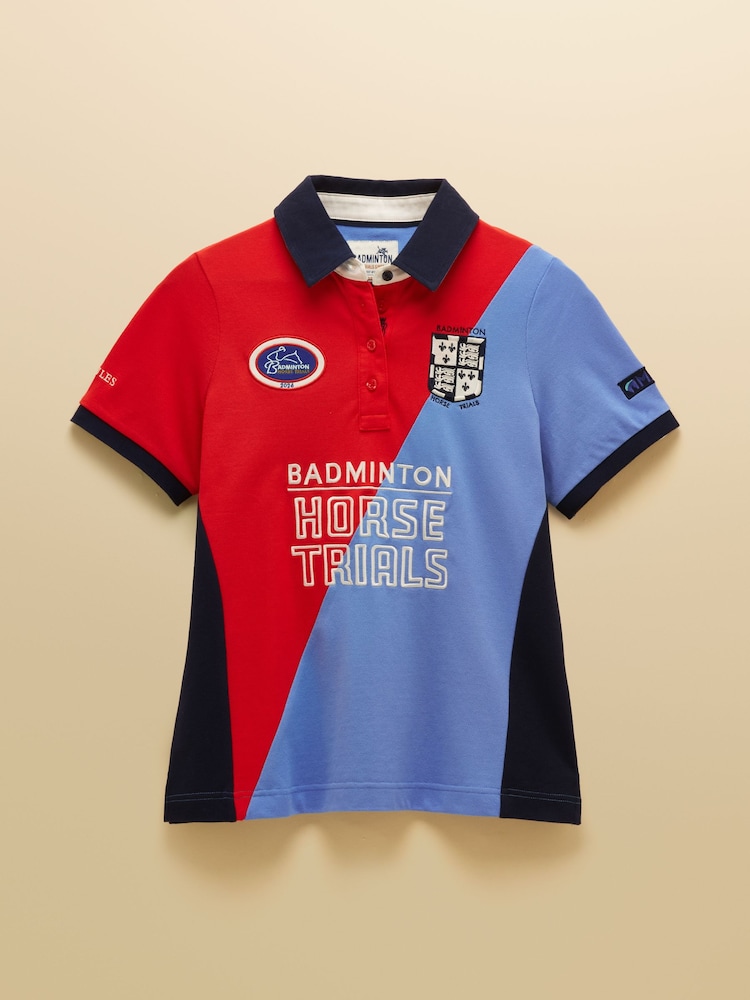 Joules Red & Blue Official Badminton Horse Trials Colourblock Cotton Pique Polo Shirt - Image 16 of 16