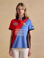Joules Red & Blue Official Badminton Horse Trials Colourblock Cotton Pique Polo Shirt - Image 6 of 16