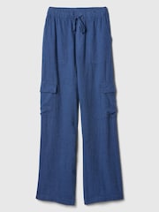Gap Blue Linen Blend Wide Leg Cargo Pull On Trousers - Image 5 of 5