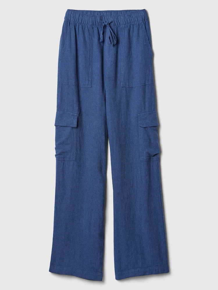 Gap Blue Linen Blend Wide Leg Cargo Pull On Trousers - Image 5 of 5 Gap Blue Linen Blend Wide Leg Cargo Pull On Trousers - Image 5 of 5