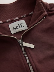 self. Chocolate Brown Zip Through Sweat Jacket - Image 9 of 11