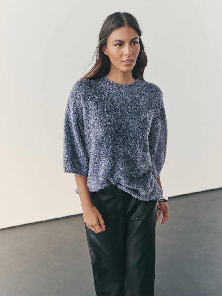 Nothing Ordinary Pewter 3/4 Sleeve Tinsel Knit T-Shirt - Image 1 of 8 Nothing Ordinary Pewter 3/4 Sleeve Tinsel Knit T-Shirt - Image 1 of 8