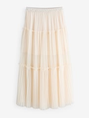 Ecru White Tiered Mesh Maxi Skirt - Image 1 of 1