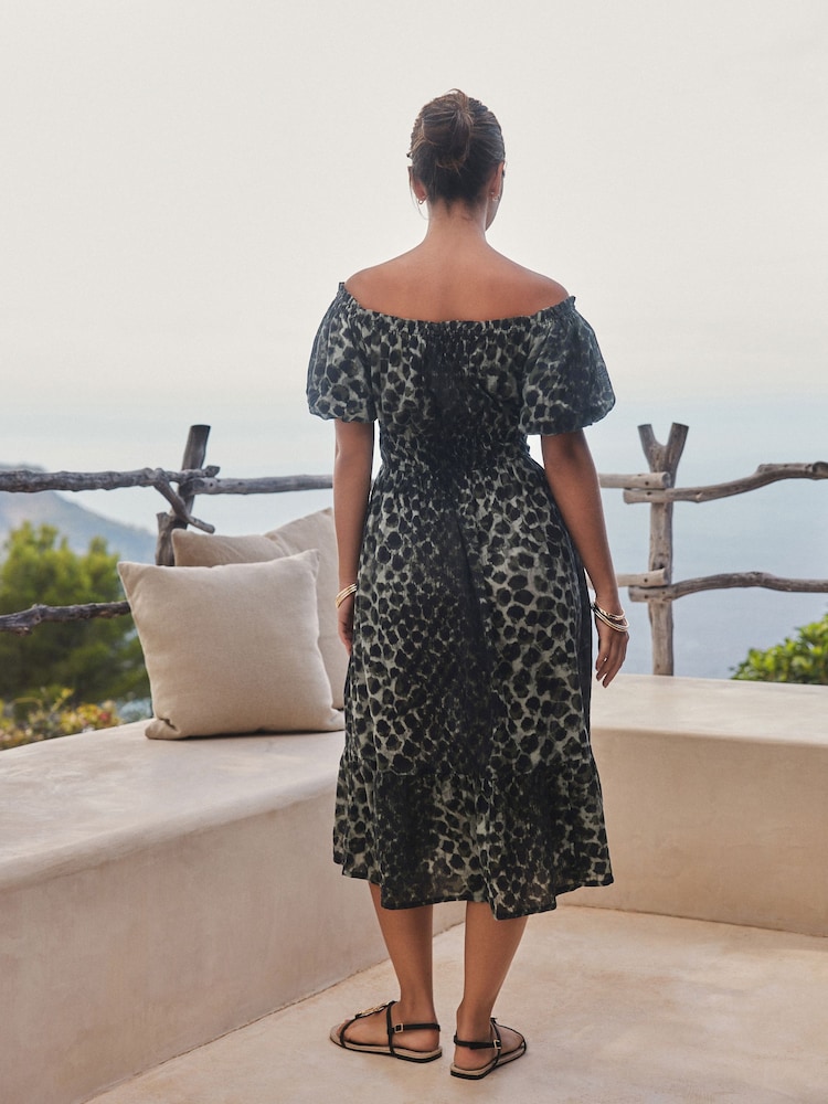 green and black print dress Buy Green/Black Leopard Off The Shoulder Midi from Next USA Collection:Bloom Light