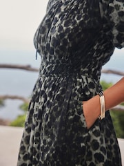 Green/Black Leopard Print Off The Shoulder Midi Dress - Image 5 of 9