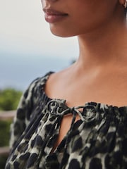 Green/Black Leopard Print Off The Shoulder Midi Dress - Image 6 of 9