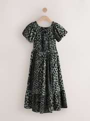 Green/Black Leopard Print Off The Shoulder Midi Dress - Image 7 of 9