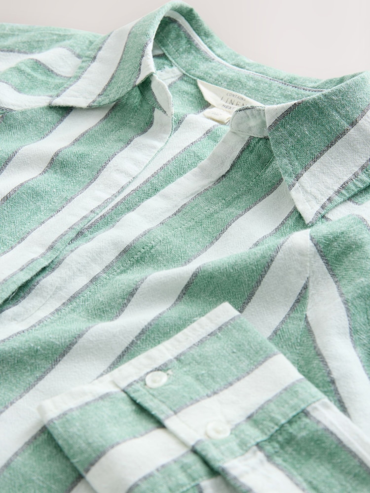 Green/White Summer Shirt With Linen - Image 2 of 3 Green/White Summer Shirt With Linen - Image 2 of 3