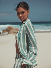 Green/White Summer Shirt With Linen - Image 5 of 8