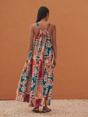 Teal/Brown Summer Halter Maxi Dress - Image 4 of 8