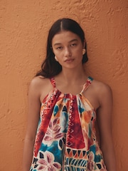 Teal/Brown Summer Halter Maxi Dress - Image 5 of 8