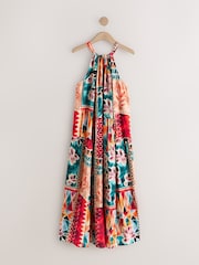 Teal/Brown Summer Halter Maxi Dress - Image 6 of 8