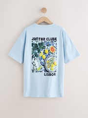 White/Blue Graphic Print Beach T-Shirt - Image 1 of 4