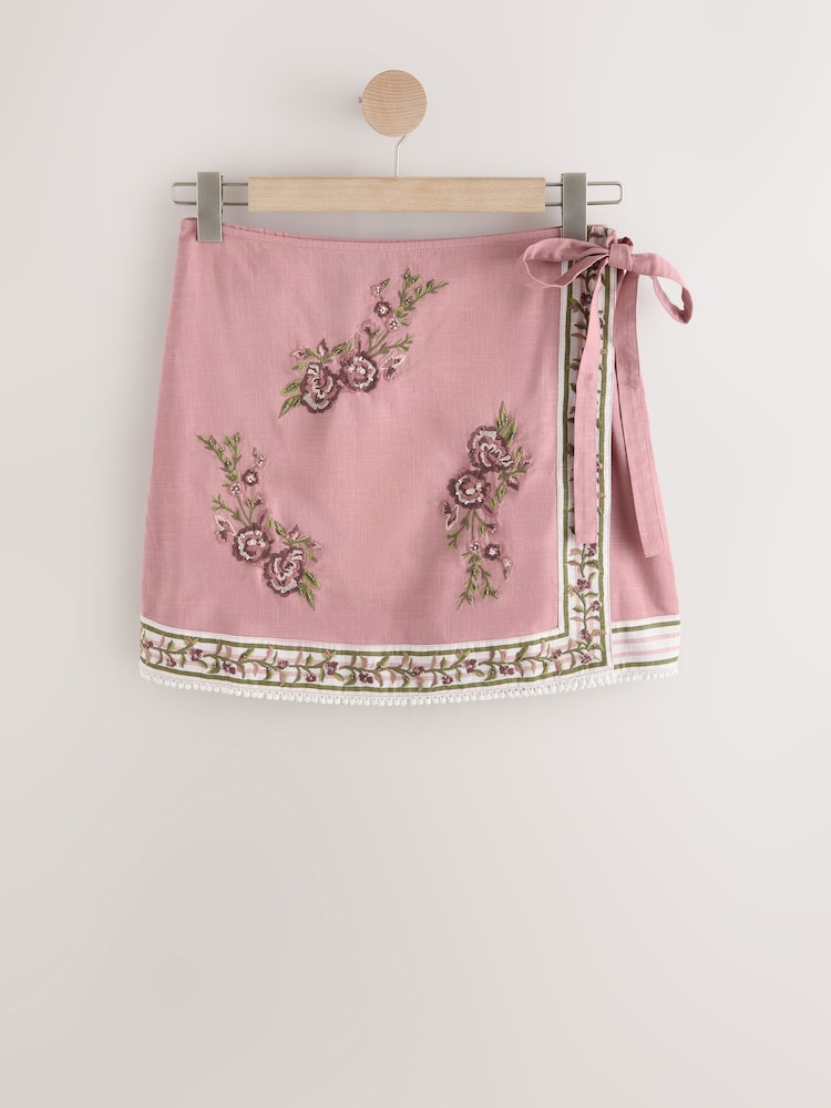 Dusty Pink Wrap Mini Skirt - Image 1 of 3 Dusty Pink Wrap Mini Skirt - Image 1 of 3