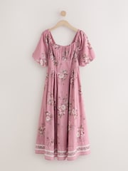 Mauve Purple Puff Sleeve Midi Dress - Image 1 of 5