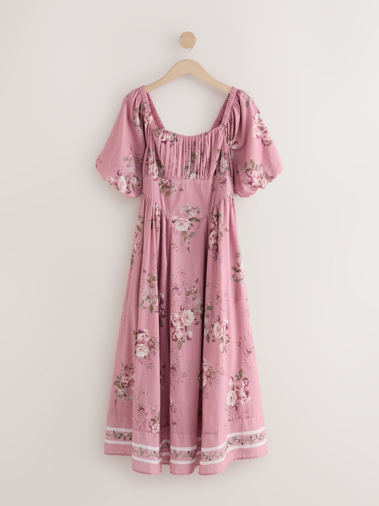 Mauve Purple Puff Sleeve Midi Dress - Image 1 of 5