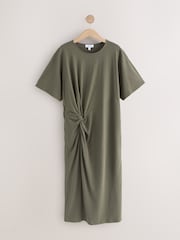 Khaki Green Jersey Twist T-Shirt Summer Dress - Image 6 of 8