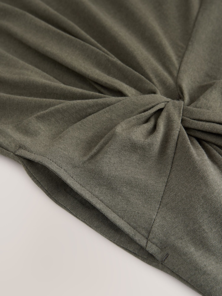 Khaki Green Jersey Twist T-Shirt Summer Dress - Image 8 of 8