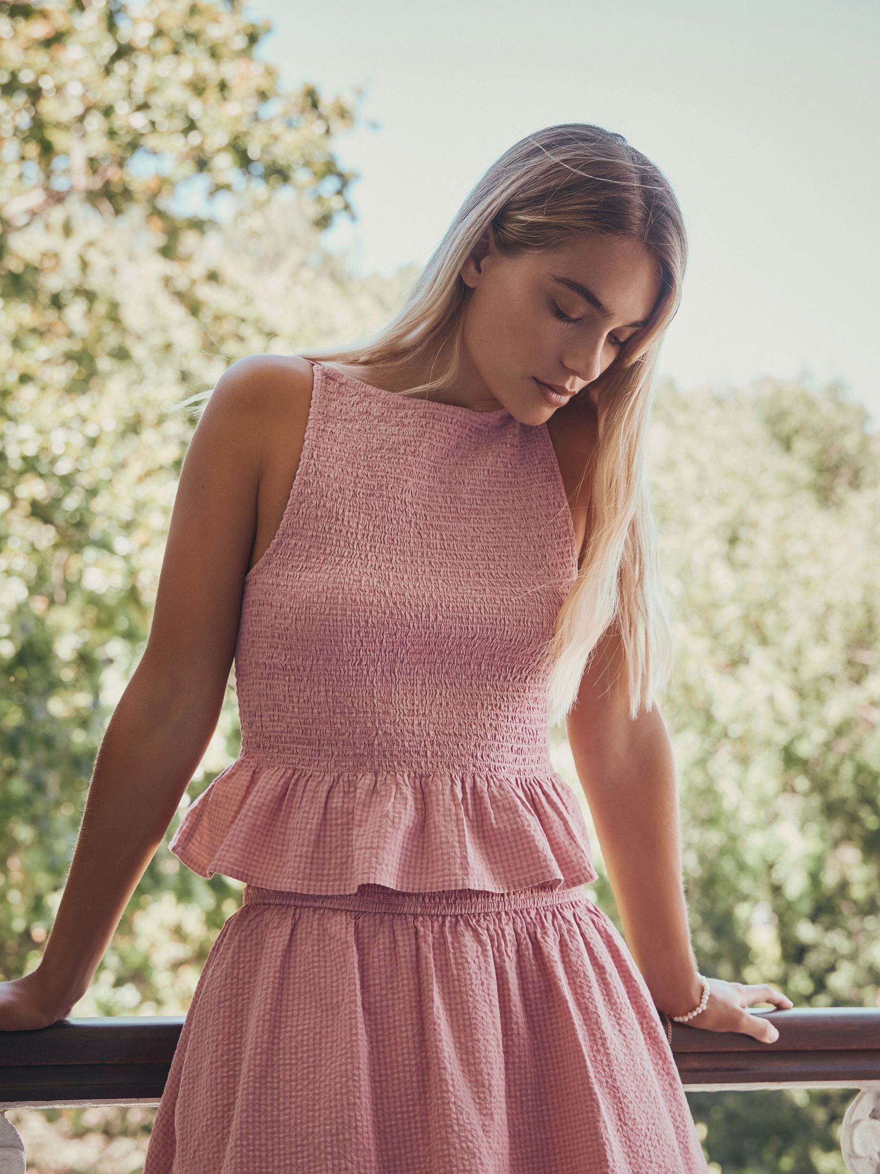 Buy Pink/White Shirred Peplum Top from Next USA