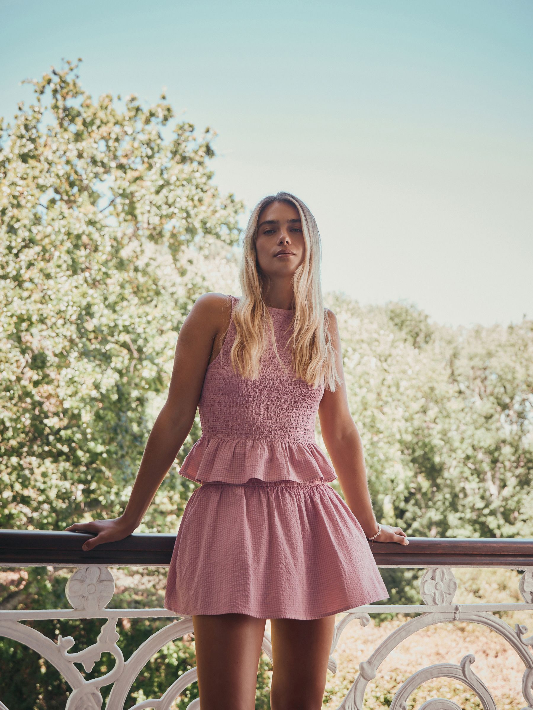 Buy Pink/White Shirred Peplum Top from Next USA