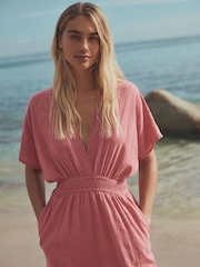 Pink Sleeved Wide Leg Jumpsuit - Image 5 of 10