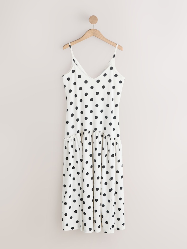 Polka Dot Monochrome Dropped Waist Strappy Jersey Dress - Image 1 of 3