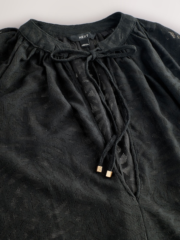 črna - Okritje iz žakarja z dolgimi rokavi - Slika 2 iz 3