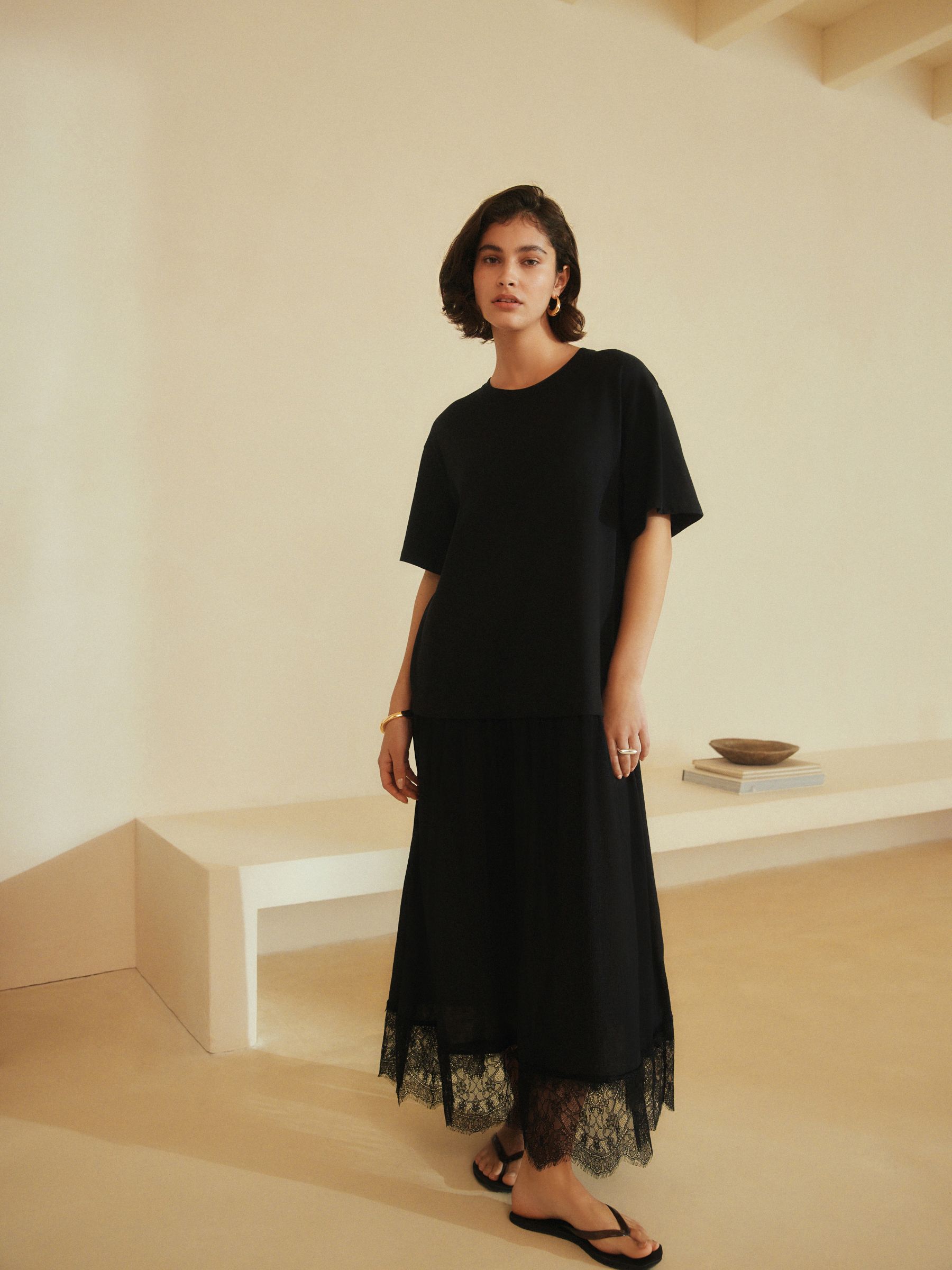 Buy Black 2 in 1 Jersey Lace Hem T-Shirt Dress from Next USA