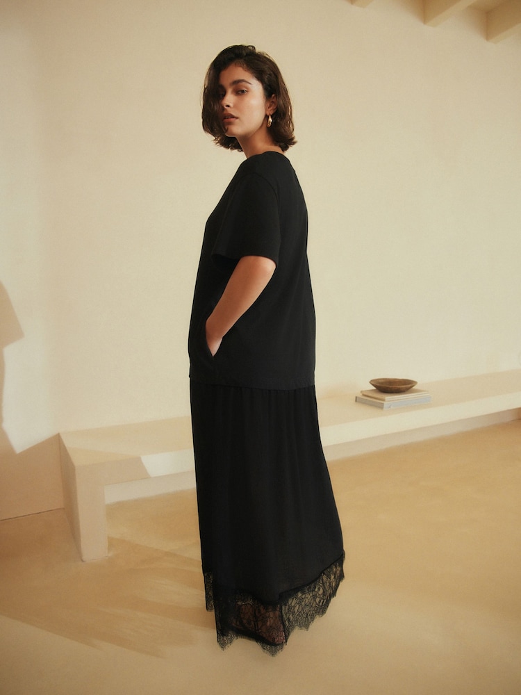 knee length bodycon black dress Off Track | Black Bodycon Midi Dress With Sheer Sleeves