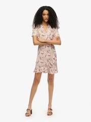 Superdry Cream Short Sleeve Printed Mini Wrap Dress - Image 1 of 5