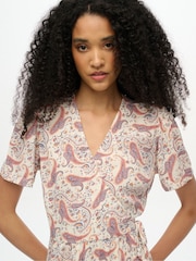 Superdry Cream Short Sleeve Printed Mini Wrap Dress - Image 4 of 5