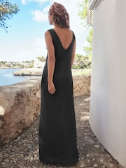 Black Textured Jersey Slip Dress - Image 3 of 7